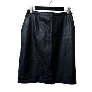 Vintage L'officiel Faux Vegan Leather Pencil Skirt Womens 6 Black Goth Y2K 90s